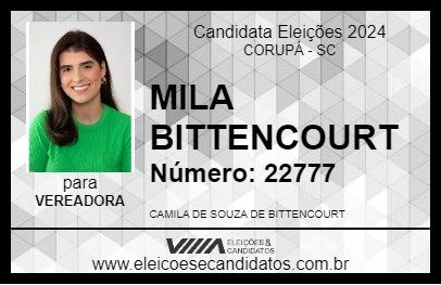 Candidato MILA BITTENCOURT 2024 - CORUPÁ - Eleições