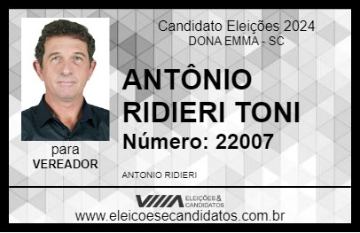 Candidato ANTÔNIO RIDIERI TONI 2024 - DONA EMMA - Eleições