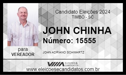 Candidato JOHN CHINHA 2024 - TIMBÓ - Eleições