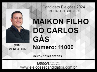 Candidato MAIKON FILHO DO CARLOS GÁS 2024 - COCAL DO SUL - Eleições