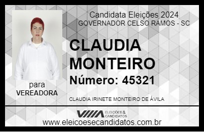 Candidato CLAUDIA MONTEIRO 2024 - GOVERNADOR CELSO RAMOS - Eleições