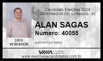 Candidato ALAN SAGAS 2024 - GOVERNADOR CELSO RAMOS - Eleições