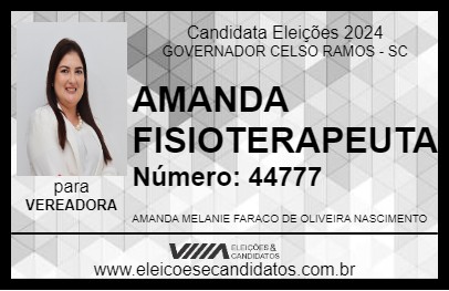 Candidato AMANDA FISIOTERAPEUTA 2024 - GOVERNADOR CELSO RAMOS - Eleições