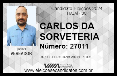 Candidato CARLOS DA SORVETERIA 2024 - ITAJAÍ - Eleições