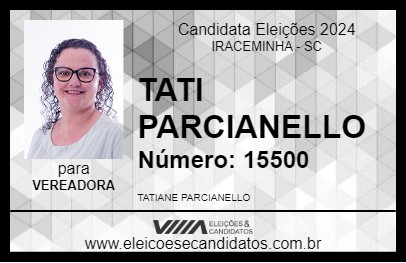 Candidato TATI PARCIANELLO 2024 - IRACEMINHA - Eleições