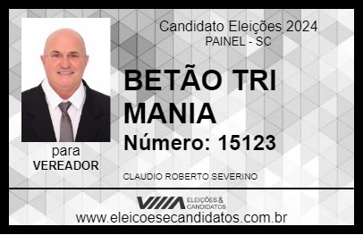 Candidato BETÃO TRI MANIA 2024 - PAINEL - Eleições