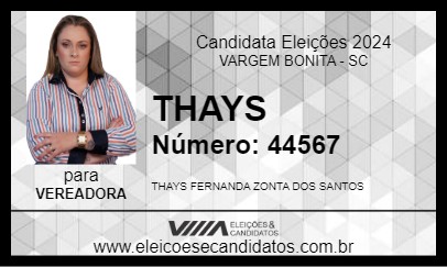 Candidato THAYS 2024 - VARGEM BONITA - Eleições