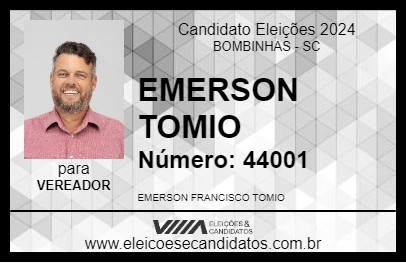 Candidato EMERSON TOMIO 2024 - BOMBINHAS - Eleições