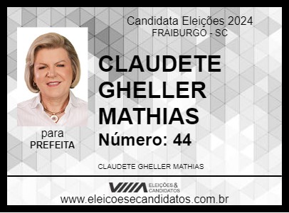 Candidato CLAUDETE GHELLER MATHIAS 2024 - FRAIBURGO - Eleições