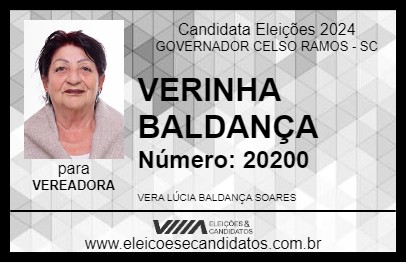 Candidato VERINHA BALDANÇA 2024 - GOVERNADOR CELSO RAMOS - Eleições