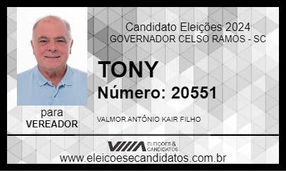 Candidato TONY 2024 - GOVERNADOR CELSO RAMOS - Eleições