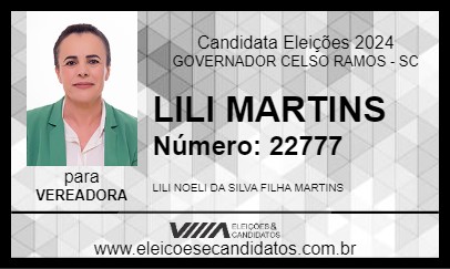 Candidato LILI MARTINS 2024 - GOVERNADOR CELSO RAMOS - Eleições