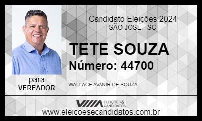 Candidato TETE SOUZA 2024 - SÃO JOSÉ - Eleições