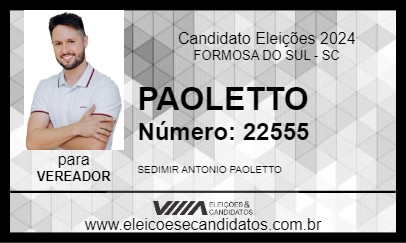 Candidato PAOLETTO 2024 - FORMOSA DO SUL - Eleições