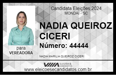 Candidato NADIA QUEIROZ CICERI 2024 - MONDAÍ - Eleições