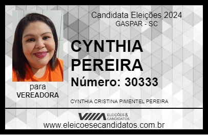 Candidato CYNTHIA PEREIRA 2024 - GASPAR - Eleições