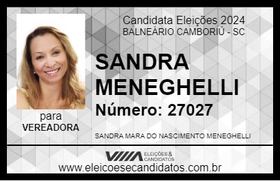 Candidato SANDRA MENEGHELLI 2024 - BALNEÁRIO CAMBORIÚ - Eleições