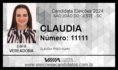 Candidato CLAUDIA 2024 - SÃO JOÃO DO OESTE - Eleições