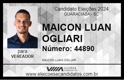 Candidato MAICON LUAN OGLIARI 2024 - GUARACIABA - Eleições