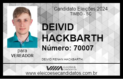 Candidato DEIVID HACKBARTH 2024 - TIMBÓ - Eleições