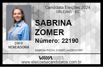 Candidato SABRINA ZOMER 2024 - ORLEANS - Eleições