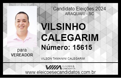 Candidato VILSINHO CALEGARIM 2024 - ARAQUARI - Eleições