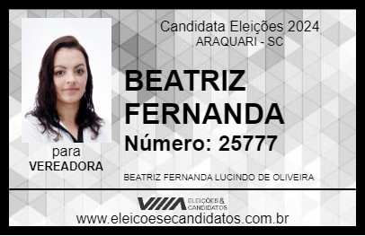 Candidato BEATRIZ FERNANDA 2024 - ARAQUARI - Eleições