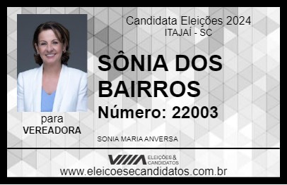 Candidato SÔNIA DOS BAIRROS 2024 - ITAJAÍ - Eleições