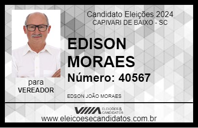 Candidato EDISON MORAES 2024 - CAPIVARI DE BAIXO - Eleições