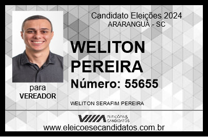 Candidato WELITON PEREIRA 2024 - ARARANGUÁ - Eleições