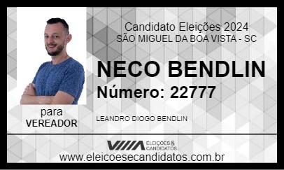 Candidato NECO BENDLIN 2024 - SÃO MIGUEL DA BOA VISTA - Eleições