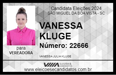 Candidato VANESSA KLUGE 2024 - SÃO MIGUEL DA BOA VISTA - Eleições