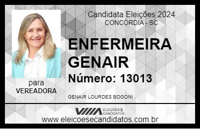 Candidato ENFERMEIRA GENAIR 2024 - CONCÓRDIA - Eleições