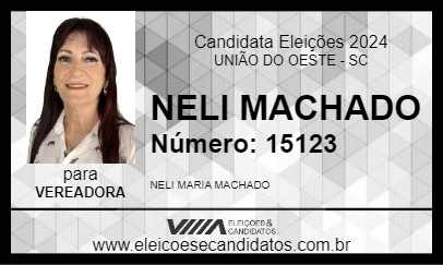 Candidato NELI MACHADO 2024 - UNIÃO DO OESTE - Eleições