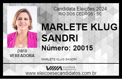 Candidato MARLETE KLUG SANDRI 2024 - RIO DOS CEDROS - Eleições