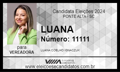 Candidato LUANA 2024 - PONTE ALTA - Eleições