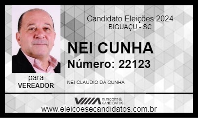 Candidato NEI CUNHA 2024 - BIGUAÇU - Eleições