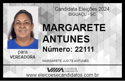 Candidato MARGARETE ANTUNES 2024 - BIGUAÇU - Eleições