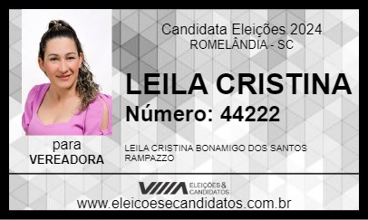 Candidato LEILA CRISTINA 2024 - ROMELÂNDIA - Eleições