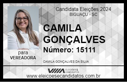 Candidato CAMILA GONÇALVES 2024 - BIGUAÇU - Eleições