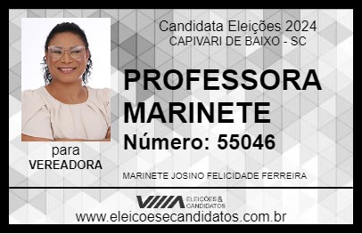 Candidato PROFESSORA MARINETE 2024 - CAPIVARI DE BAIXO - Eleições