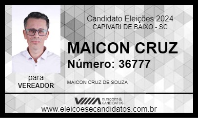 Candidato MAICON CRUZ 2024 - CAPIVARI DE BAIXO - Eleições