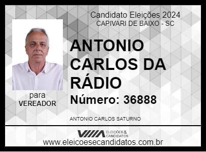 Candidato ANTONIO CARLOS DA RÁDIO 2024 - CAPIVARI DE BAIXO - Eleições