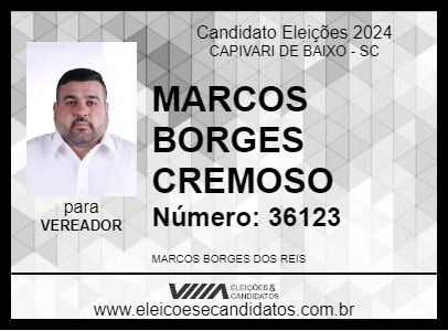 Candidato MARCOS BORGES CREMOSO 2024 - CAPIVARI DE BAIXO - Eleições