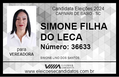 Candidato SIMONE FILHA DO LECA 2024 - CAPIVARI DE BAIXO - Eleições