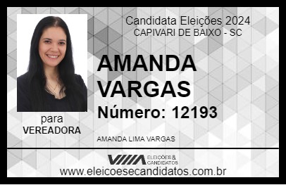 Candidato AMANDA VARGAS 2024 - CAPIVARI DE BAIXO - Eleições