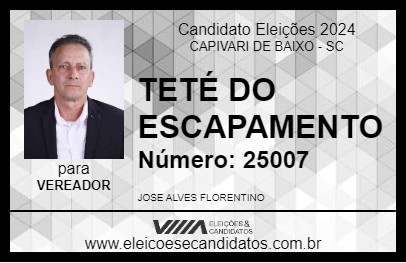 Candidato TETÉ DO ESCAPAMENTO 2024 - CAPIVARI DE BAIXO - Eleições