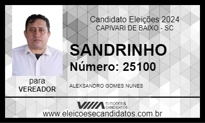 Candidato SANDRINHO 2024 - CAPIVARI DE BAIXO - Eleições