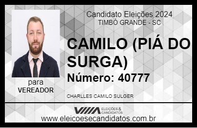 Candidato CAMILO PIÁ DO SURGA 2024 - TIMBÓ GRANDE - Eleições