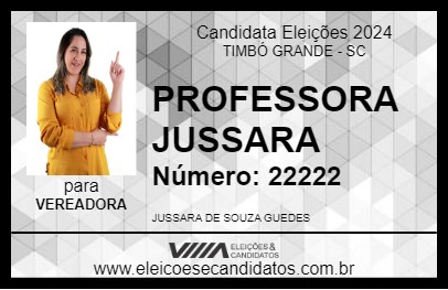 Candidato PROFESSORA JUSSARA 2024 - TIMBÓ GRANDE - Eleições